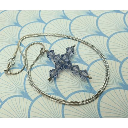 Vintage 925 Sterling Silver and Purple Crystal Glass Bead Cross Pendant Necklace