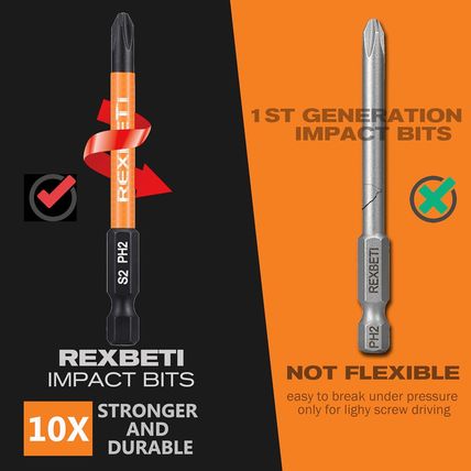 REXBETI 12 Piece Slotted Phillips Screwdriver Bit Set, 1/4 Inch Hex Shank S2 Ste