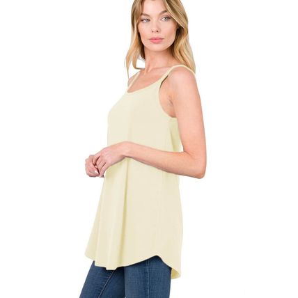 Apricot Spaghetti Strap V-Neck Flowy Tunic Tank Top