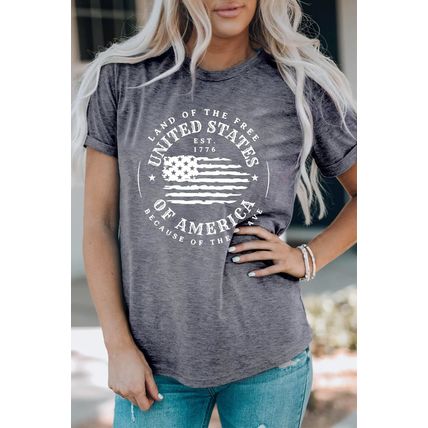 Gray United States Of America Flag Graphic Print T Shirt