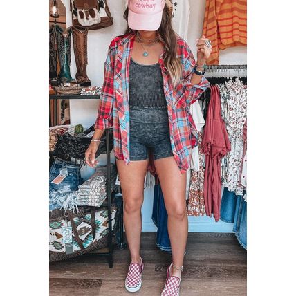 Red Plaid Print Loose Vintage Shirt