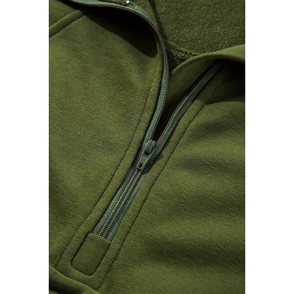 Moss Green Quarter Zip Stand Neck Kangaroo Pocket Sweatshirt