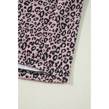 Black Leopard Print Colorblock V Neck Long Sleeve Plus Size Top