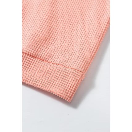 Grapefruit Orange Waffle Knit Wide Bracelet Sleeve Patchwork Raglan Top