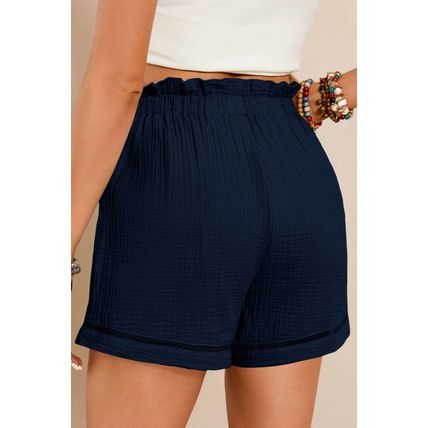 Blue Cotton Gauze Paperbag Shorts