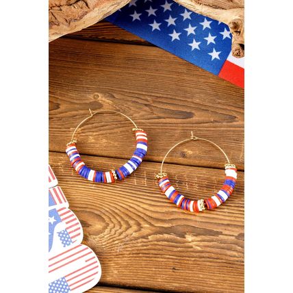 Dark Blue American Flag Inspired Beaded Large Hoop Earrings