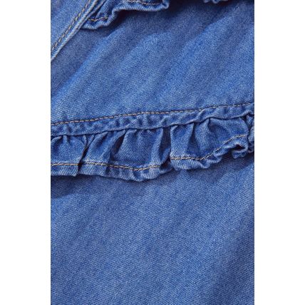 Sky Blue Mineral Wash Frilled Button Up Denim Shirt