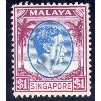 1948 Singapore sg13 $1 BLUE & PURPLE VERY LIGHTLY M/MINT (G15)