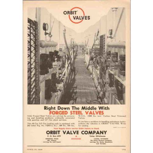 orbit valve company 1950 forged steel lp gas gasoline oil vintage ad