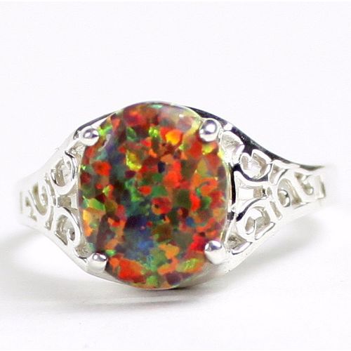 Created Red Brown Opal, 925 Sterling Silver Ring, SR057