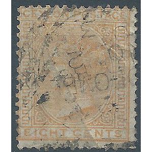 Ceylon 1872 SG124 8c Orange-Yellow Wmk Crown CC Good Used . ..