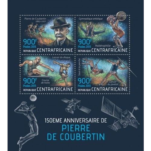 CENTRAL AFRICA 2013 SHEET MNH PIERRE DE COUBERTIN OLYMPIC GAMES SPORTS 2