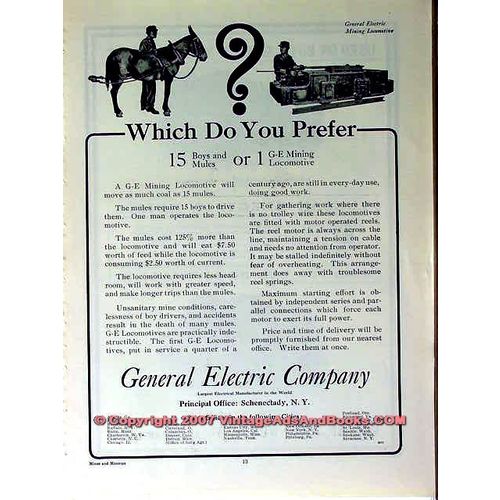 GENERAL ELECTRIC COMPANY 1910 Which Do You Prefer mining vintage ad
