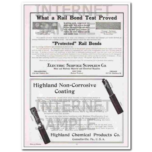 ELECTRIC SERVICE SUPPLIES CO 1910 coal mine rail bond test vintage ad