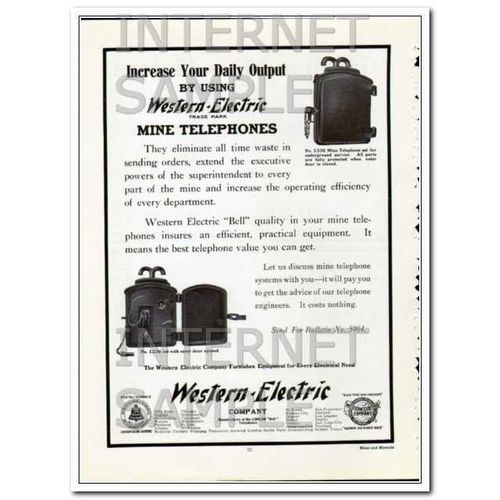 WESTERN ELECTRIC 1910 Increase daily output MINE TELEPHONE vintage ad