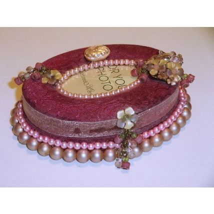 Keepsake Treasure Trinket Box Hand Decorated with Vintage Jewelry 2 w Photo Slot