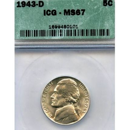 1943d ICG MS67 Jefferson Nickel