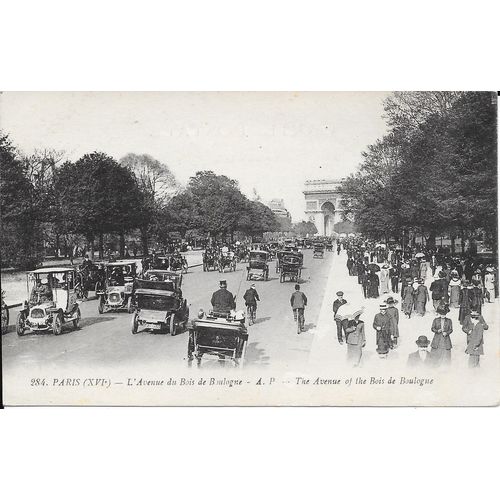 NICE ANIMATED PRINTED POSTCARD OF THE AVENUE OF THE BOIS DE BOULOGNE PARIS (845)