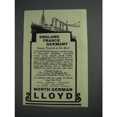 1925 North German Lloyd Cruise Ad - England France Germany