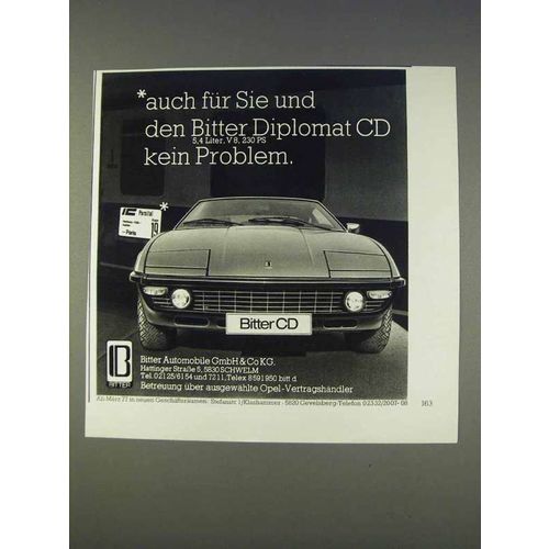1977 Bitter Diplomat CD Car Ad - in German - Auch Fur Sie
