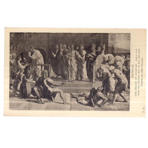 THE DEATH OF ANANIAS painting by Raphael unused vintage postcard =