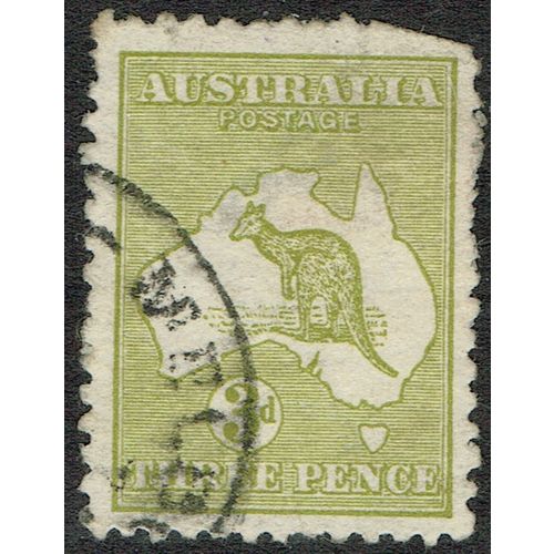 Australia 1913 Kangaroo 3d Yellow Olive SG5c AvU