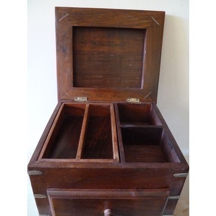 REPRODUCTION BRASS & WOOD DESK ORGANISER / TIDY FROM PAST TIMES