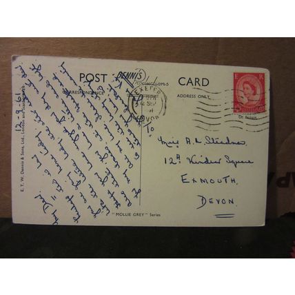 little girl shopping. by Mollie Grey vintage used postcard by Dennis 1961 pm #