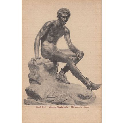 Napoli Mercurio In Riposo Antique Bronze Statue Postcard