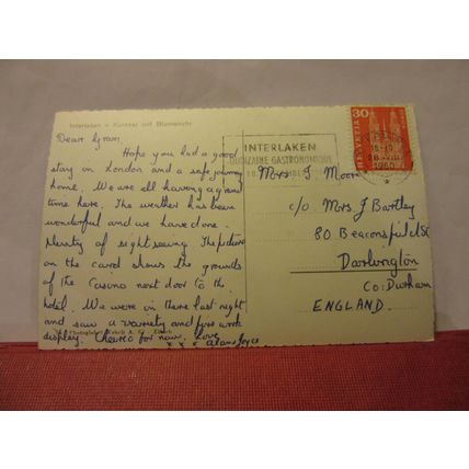 KURSAAL mit BLUMENUHR, INTERLAKEN, SWITZERLAND used postcard 1960 pm /