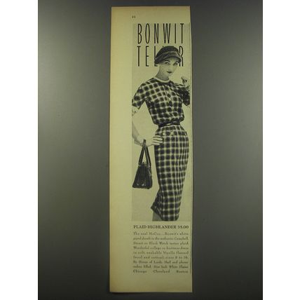 1956 Bonwit Teller Fashion Ad - Plaid Highlander $35.00