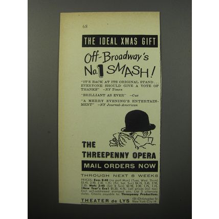 1955 The Threepenny Opera Play Ad - ideal Xmas gift off-braodway's No. 1 Smash