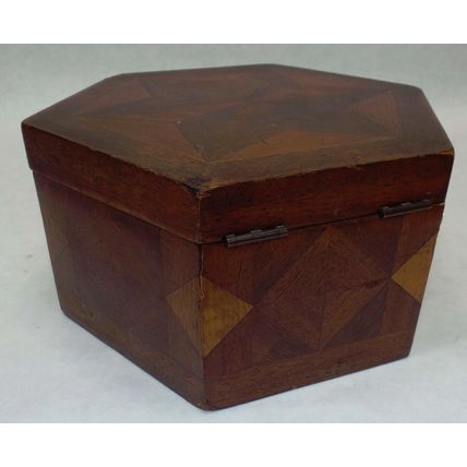Antique Wooden Jewelry Trinket Sewing Wood Box Inlay Vintage 1800's Velvet Lined