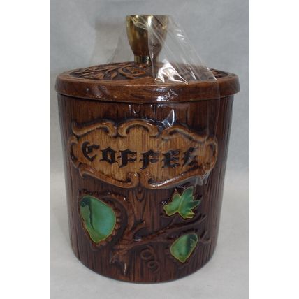 Rare Vintage Treasure Craft Ceramic Green Apple Canister Coffee Storage Can