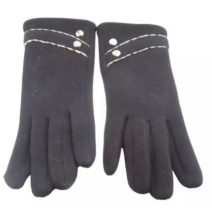 Ladies Gloves Black with Button 23.5 CM Clothing Accessory Warm Hands