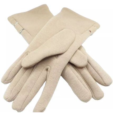 Ladies Gloves Cream with Button Detail 23.5 CM Clothing Accessory Warm Hands
