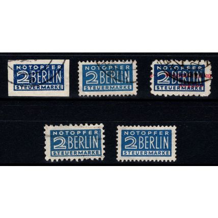 Germany 1949-56, Emergency Victims Tax Stamps for Berlin, aka "Blue Fleas." Used