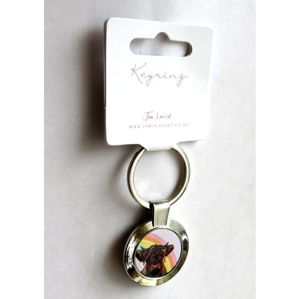 Highland Cow Keyring Rainbow Coo Scottish Artist Jan Laird Metal Key Ring