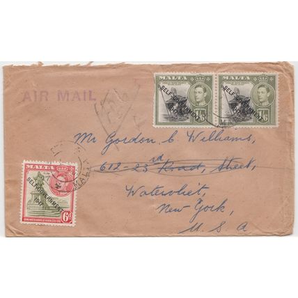 MALTA cover Valetta, 1 Nov. 1951 - The 3/ sh. 6d air mail rate to USA