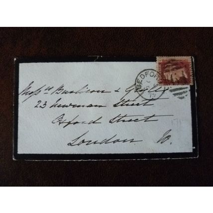 1879 GB QV 1d Red stamp plate no 171 mourning cover Bedford Burlison & Grylls