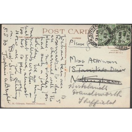 Dornoch Hotel, Dornoch, Sutherland, 1933 - Gillespie RP Postcard