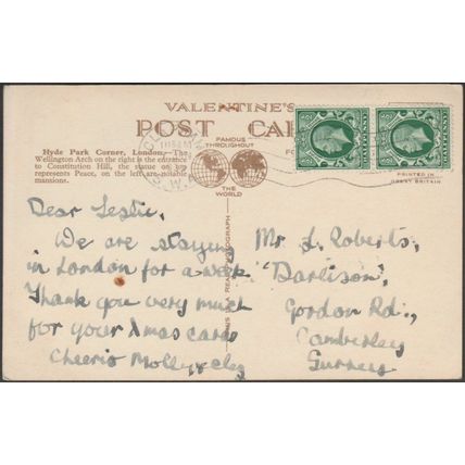Hyde Park Corner, London, 1935 - Valentine's RP Postcard