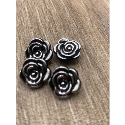 12.5mm Black And Silver Rose Flower Shank Buttons Plastic Cardigans Knitting
