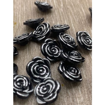 12.5mm Black And Silver Rose Flower Shank Buttons Plastic Cardigans Knitting