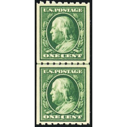 390, Mint VF/XF NH 1¢- Coil Line Pair * Stuart Katz