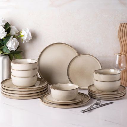 GBHOME Ceramic Dinnerware Sets for 4, 12 Pieces Stoneware Plates and Bowls Sets,