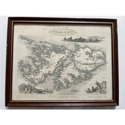 VINATGE JOHN TALLIS FALKLAND ISLANDS FRAMED MAP