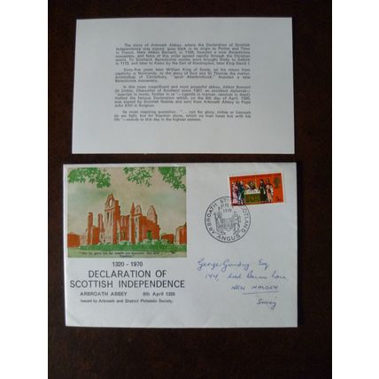 1970 GB Arbroath Abbey Declaration of Scottish Independence Event cover Gundry