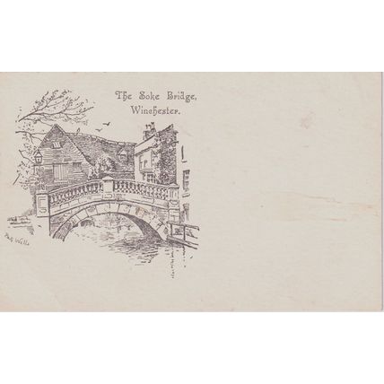 Artist Drawn The Soke Bridge Winchester Hampshire Postcard undivided back (QHAM3