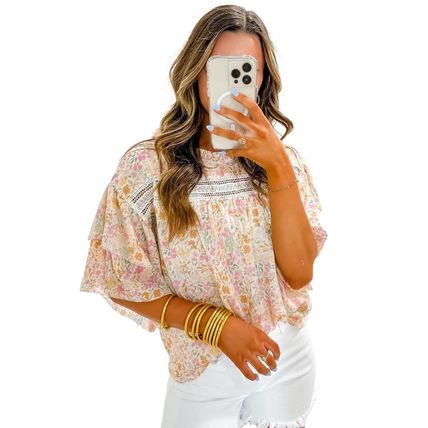 Multicolor Floral Print Wide Ruffle Sleeves Blouse